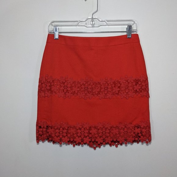J. Crew Dresses & Skirts - J. Crew Cotton Floral Scalloped Lace Mini Skirt Red Orange Red Style A4134 Sz 0